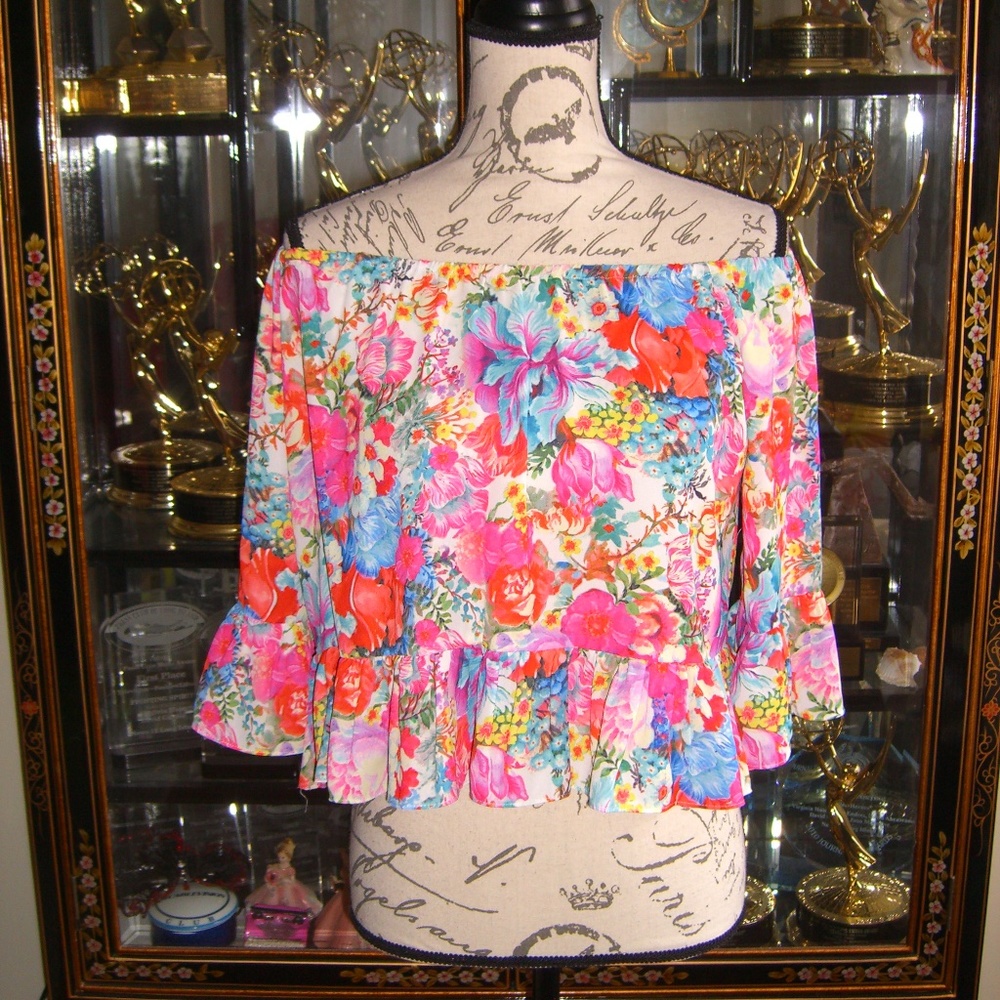 GIANNI BINI FLORAL PRINT RUFFLE TOP XS